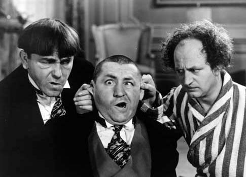 The Three Stooges (Moe is on left)