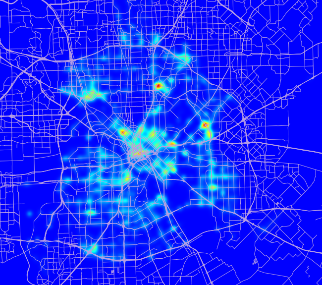 Heat map of traffic tickets written in Dallas