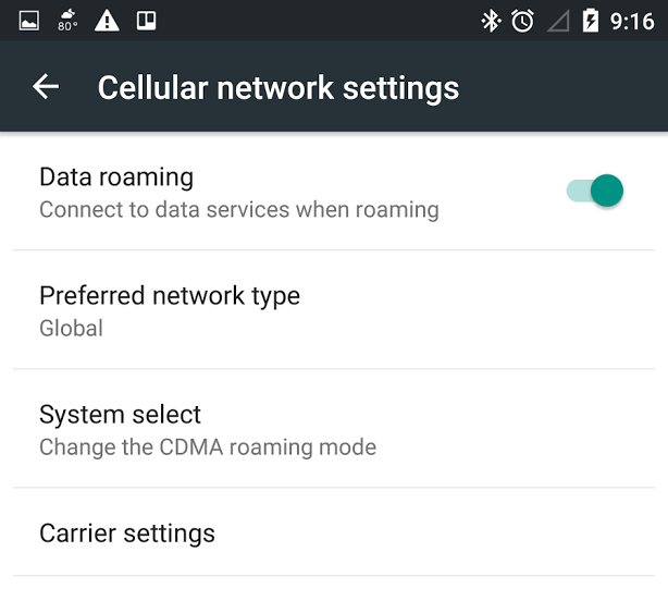 Moto X cellular network settings